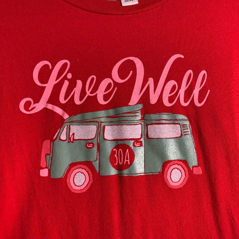 Red Long sleeved Tee beachy 30A VW bus - NWOT size XXL